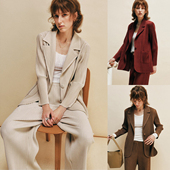 银座贵妇 长裤 定制压褶面料 翻驳领一粒扣直筒西装 外套 套装 女