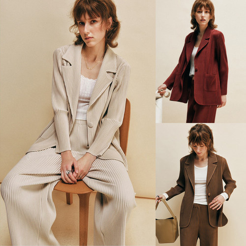 一粒扣直筒西装外套+长裤套装