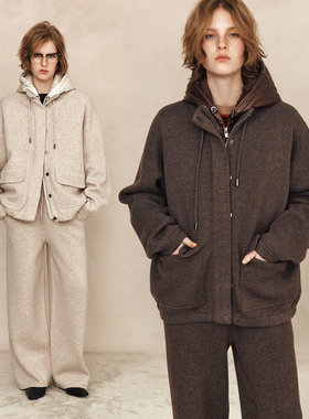 【中产舒适区】1OO%山羊绒 90鹅绒内胆针织开衫外套+长裤套装女