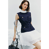 名媛小香风连衣裙 撞色拼接半高领无袖 名媛新宠 假两件设计法式