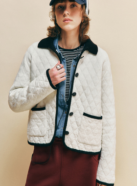 【轻盈温暖显瘦】羊毛+羊绒 小香风撞色立体菱格纹绗缝针织开衫