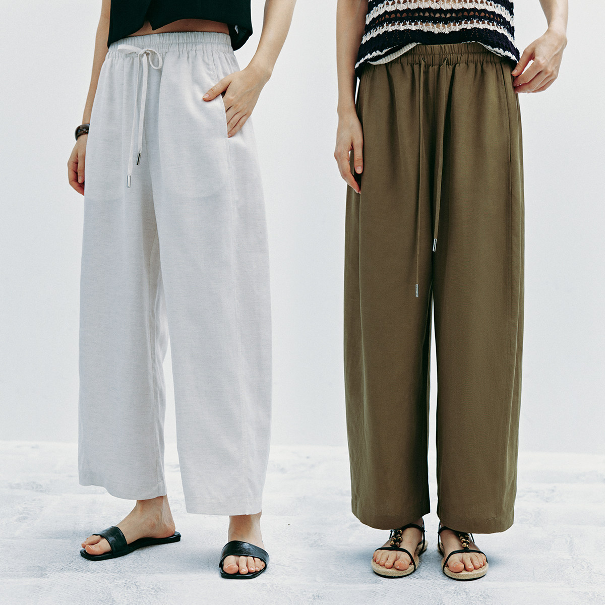 现货【垂坠空气感】莱赛尔+亚麻 通勤百搭垂感阔腿九分弯刀休闲裤,女装/女士精品,休闲裤,淘宝优惠券,粉丝福利购,淘宝优惠卷