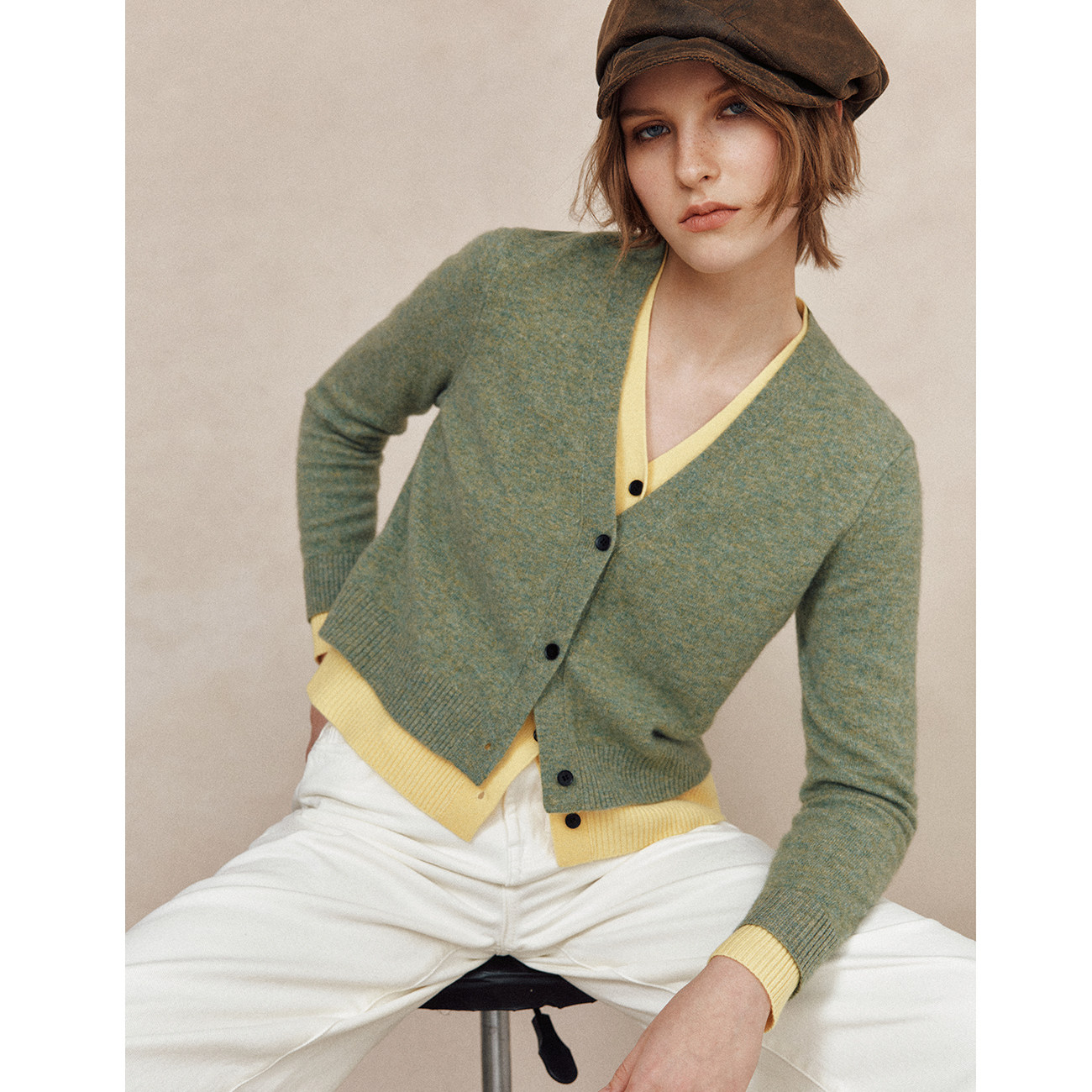 百搭层次感拼接针织开衫上衣