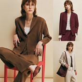 素净高级 定制压褶面料 立体多片剪裁V领一粒扣外套 长裤 套装