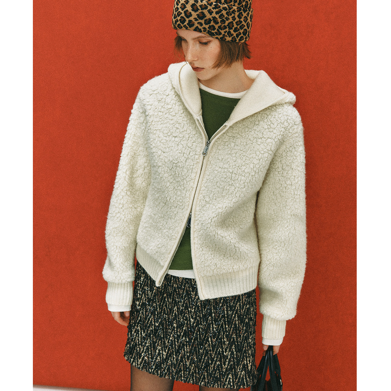 通勤百搭连帽双向拉链针织开衫