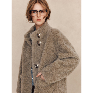 麂皮绒内层 100%羊毛 皮毛一体奢感皮草大衣外套女 怒推