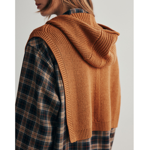 复古套头连帽羊毛保暖针织背心披肩女 凹造型B备 现货 叠穿神器