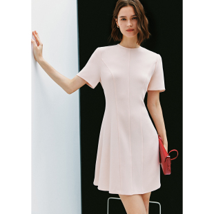 小蛮腰圆领短袖 日本进口三醋酸 显瘦收腰连衣裙 多片立体剪裁