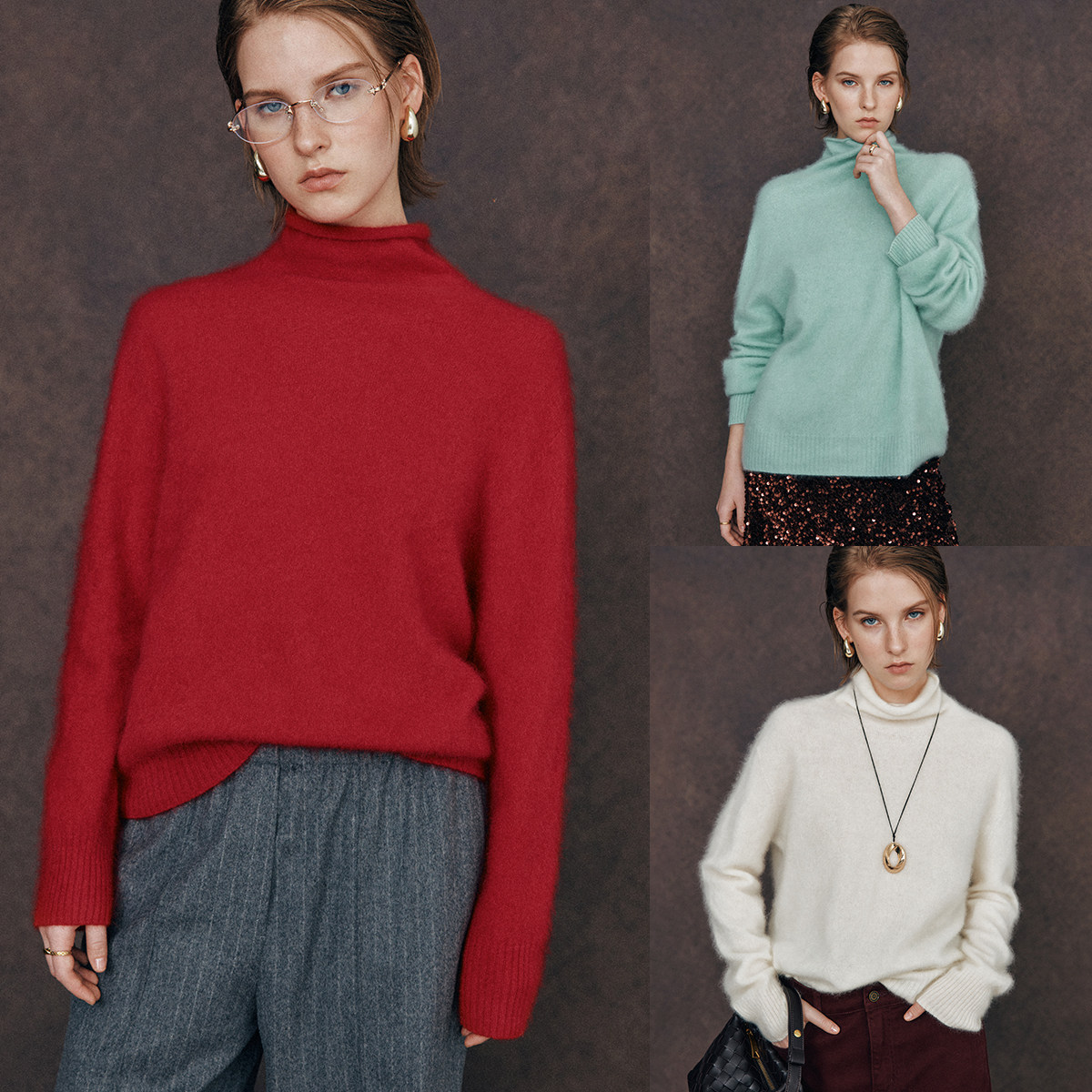 舒适百搭高领宽松套头拉毛毛衣