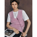 超好看粉色V领拉绒针织叠穿马甲背心上衣 绵羊毛羊绒 叠穿乐趣