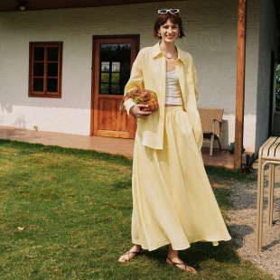 高能情绪衫 半裙套装 100%亚麻 衬衣 女 简约舒适百搭宽松衬衫