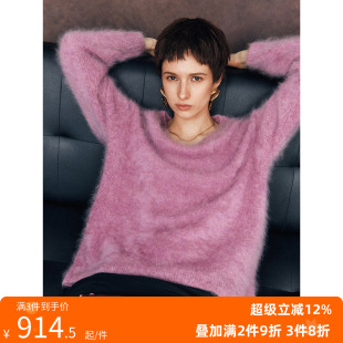 1OO%山羊绒 花纱拉绒 抗起球V领宽松落肩套头毛衣 重磅镇店