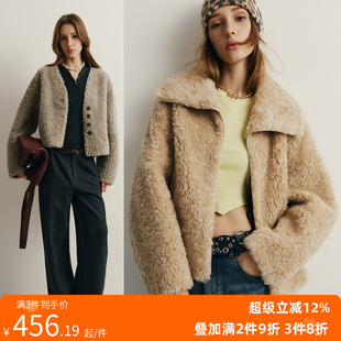 圆领V领高领廓形感羊羔毛绒泰迪熊外套女 小皮草 1OO%羊毛