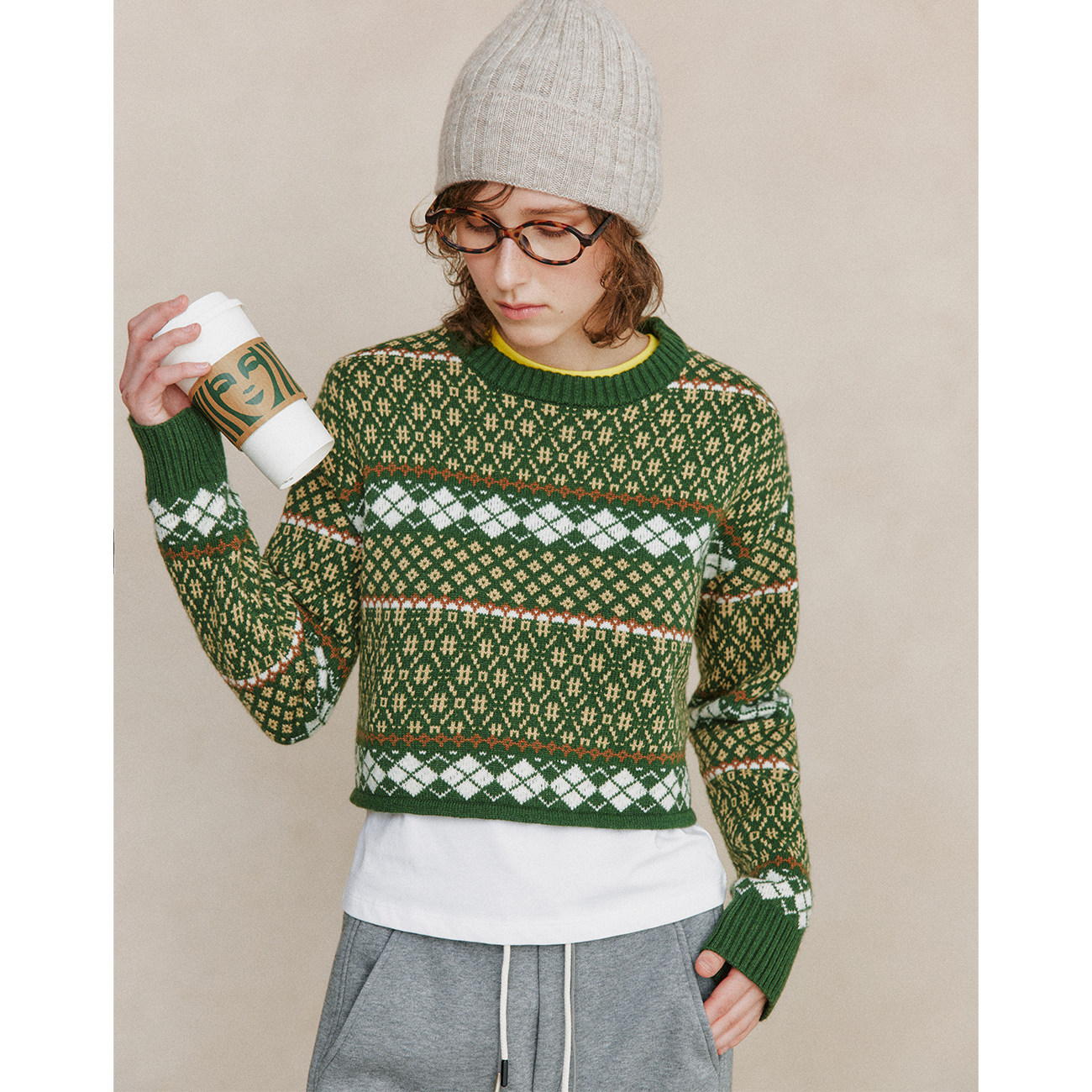 【神仙配色】1OO%羊毛 缪系学院风圆领费尔岛提花短款套头毛衣女,女装/女士精品,毛针织衫,淘宝优惠券,粉丝福利购,淘宝优惠卷