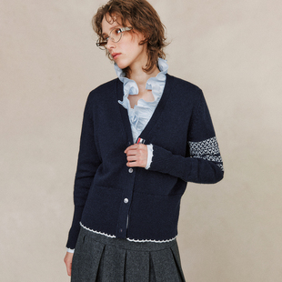 学院风四道杠雪花小狗提花针织开衫 1OO%羊毛 毛衣 外M订单