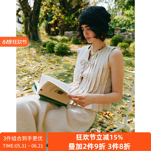 轻氧系列重工压褶无袖A字裙套装