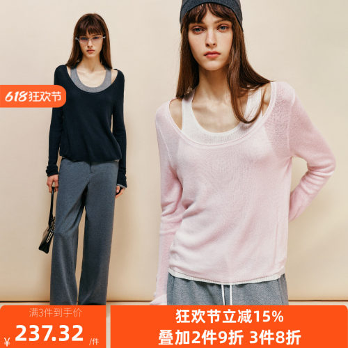 【松弛自洽】 假两件设计 简约舒适通勤撞色拼接层次感针织衫上衣