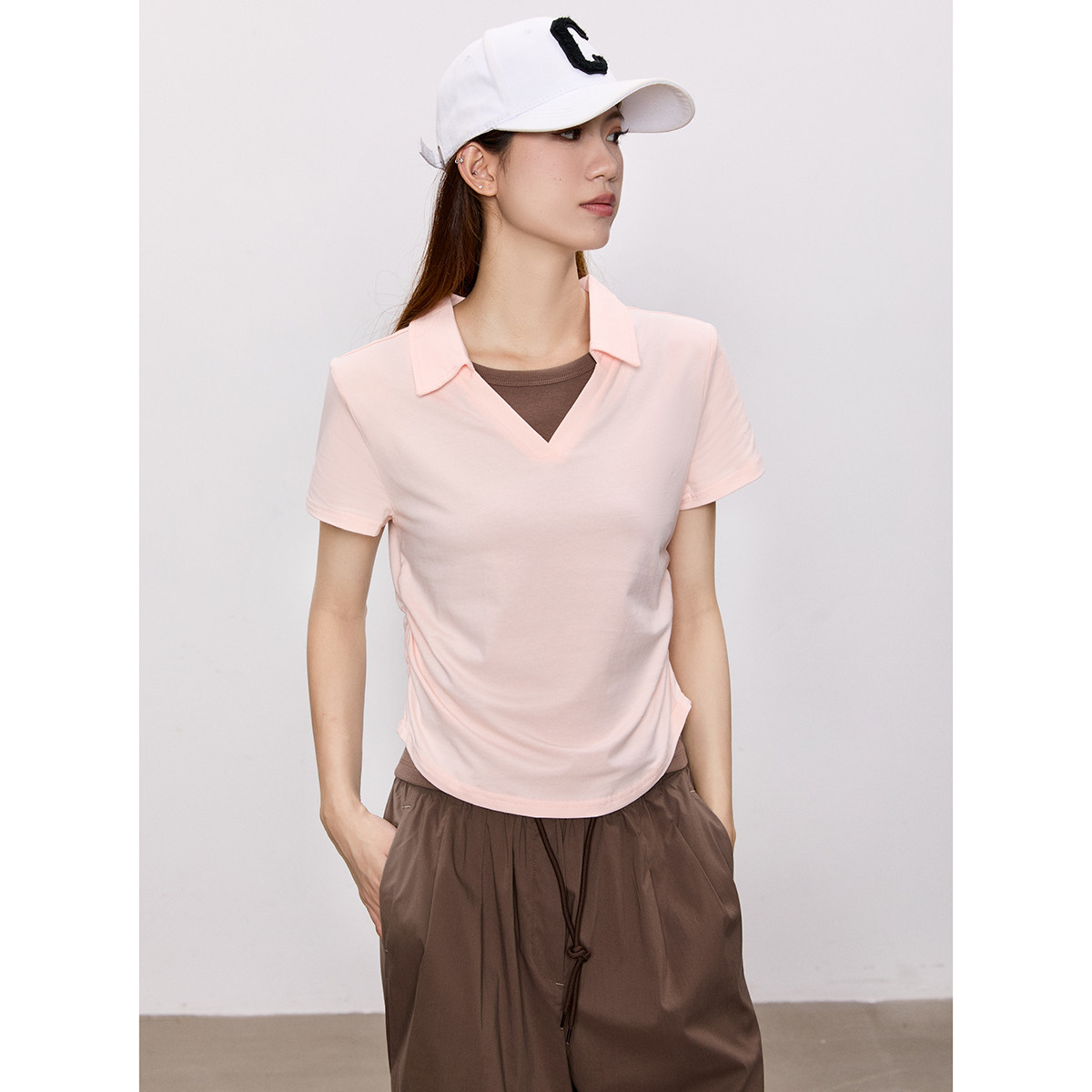 简约休闲纯色翻领短袖T恤