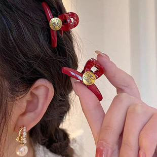 凯旋门前额红色新年发饰小抓夹刘海侧边质感夹子头饰碎发夹边夹女