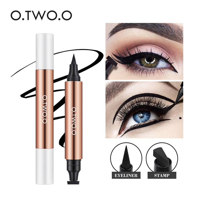 2025欧美妆眼线笔双头猫眼妆防水防晕染黑色液笔Stamp Eyeliner