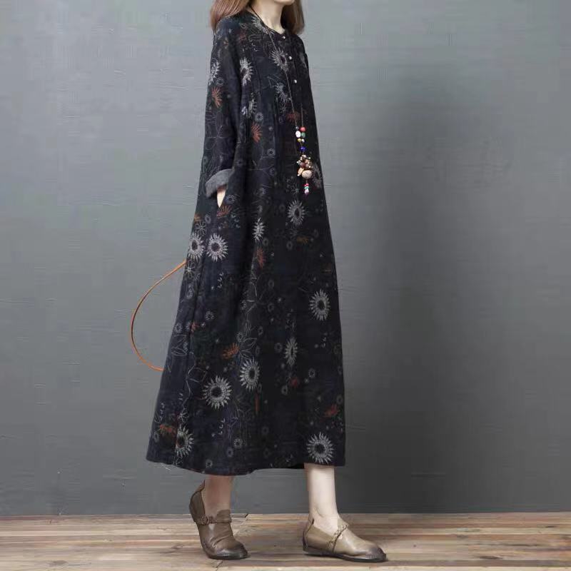 Spring new Korean loose foreign style large size women's dress floral show thin cotton hemp dress fashion skirt