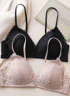 法式蕾丝三角杯薄款内衣女小胸舒适聚拢不空杯上托防下垂文胸套装