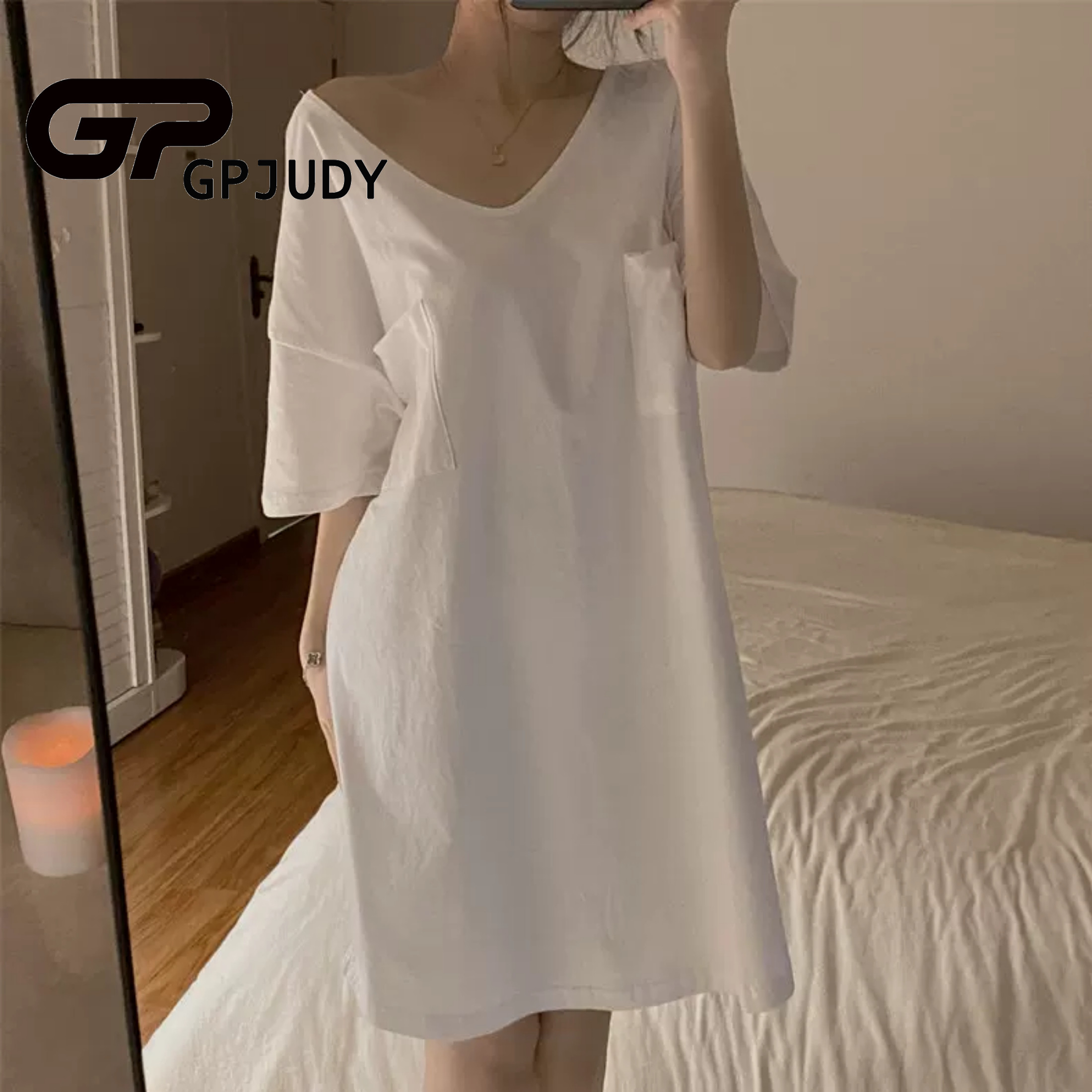 日本小众GP简约纯棉短袖睡裙女