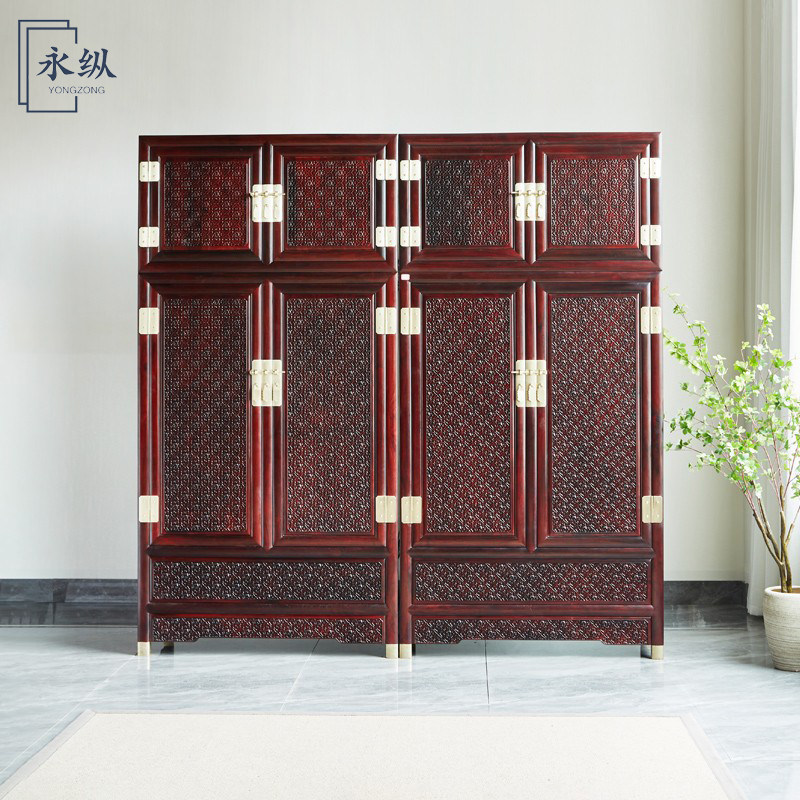 红木家具顶箱柜中式古典雕花衣橱实木赞比亚血檀卧室大衣柜组合