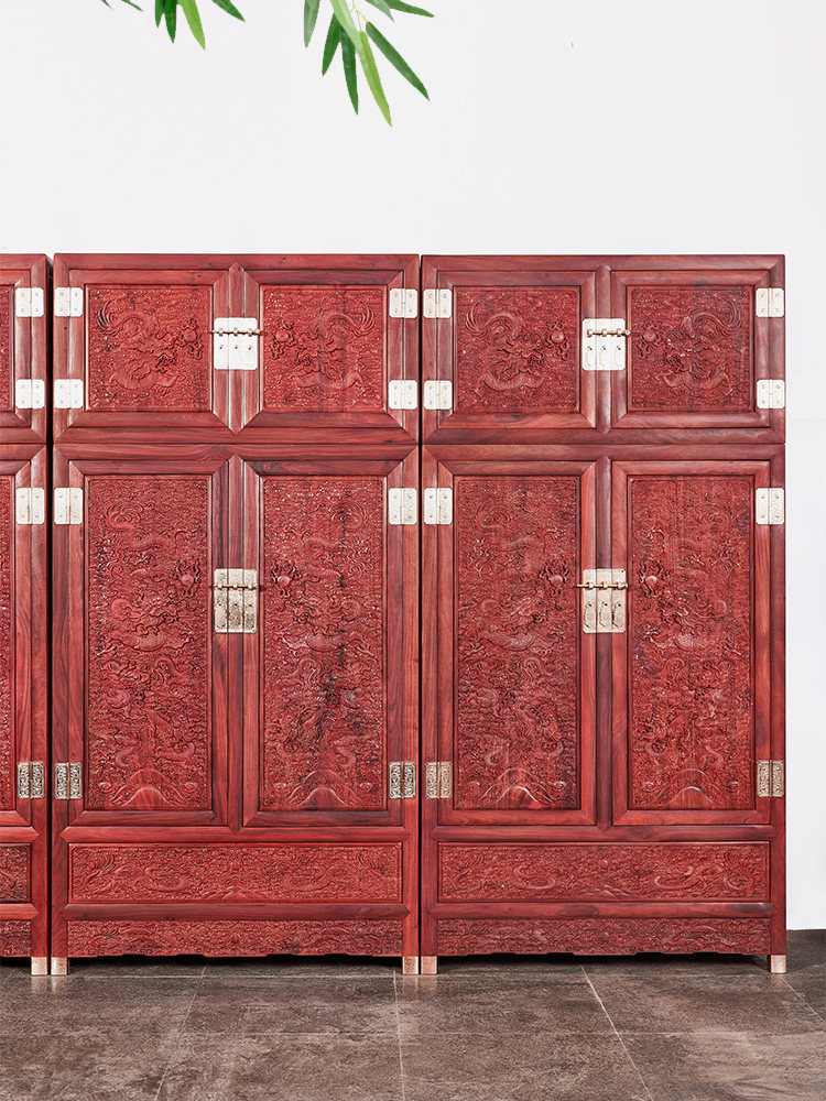 红木家具顶箱柜新中式赞比亚血檀大衣柜卧室衣橱实木收纳柜子家用