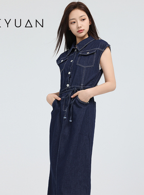 金苑复古港风无袖牛仔连衣裙2025夏季新款高级感收腰裙潮G252101