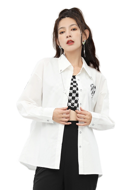 金苑设计感长袖印花衬衫女