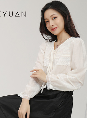 金苑雪纺衬衫女秋季新款蕾丝拼接洋气高级感上衣漂亮小衫A233123
