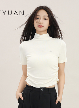 金苑2024新款半高领女t恤短袖修身秋装气质打底衫时尚上衣F243101