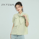 女夏季 短袖 新款 系带圆领法式 上衣A232120 时尚 金苑雪纺衬衫