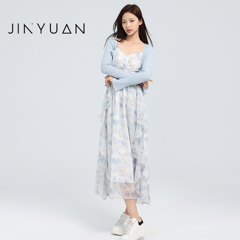 金苑套装吊带连衣裙女2025夏新款法式茶歇雪纺碎花度假风G252106