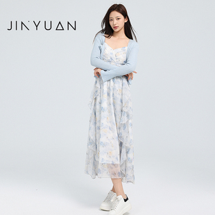 金苑套装吊带连衣裙女2025夏新款法式茶歇雪纺碎花度假风G252106