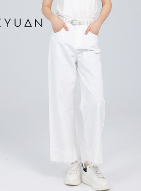 金苑蕾丝边拼接九分休闲裤女2025夏新款时尚小个子直筒裤C252107