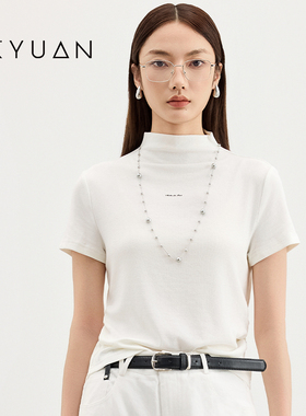 金苑白色立领修身短袖T恤女欧洲站2025秋季新款T恤上衣F253103