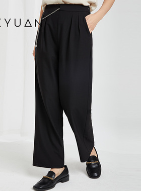 金苑裤子女夏季新款宽松时尚纯色直筒阔腿休闲长裤女C222118