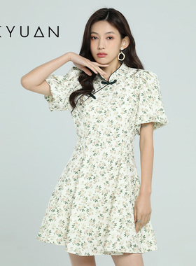 金苑连衣裙女夏季新款改良旗袍娃娃裙法式短款小个子G232121