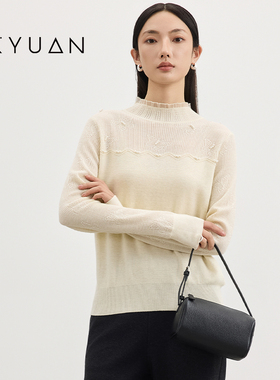 金苑米白蕾丝镂空毛衣2025年冬新款精致设计感针织衫优雅H255133