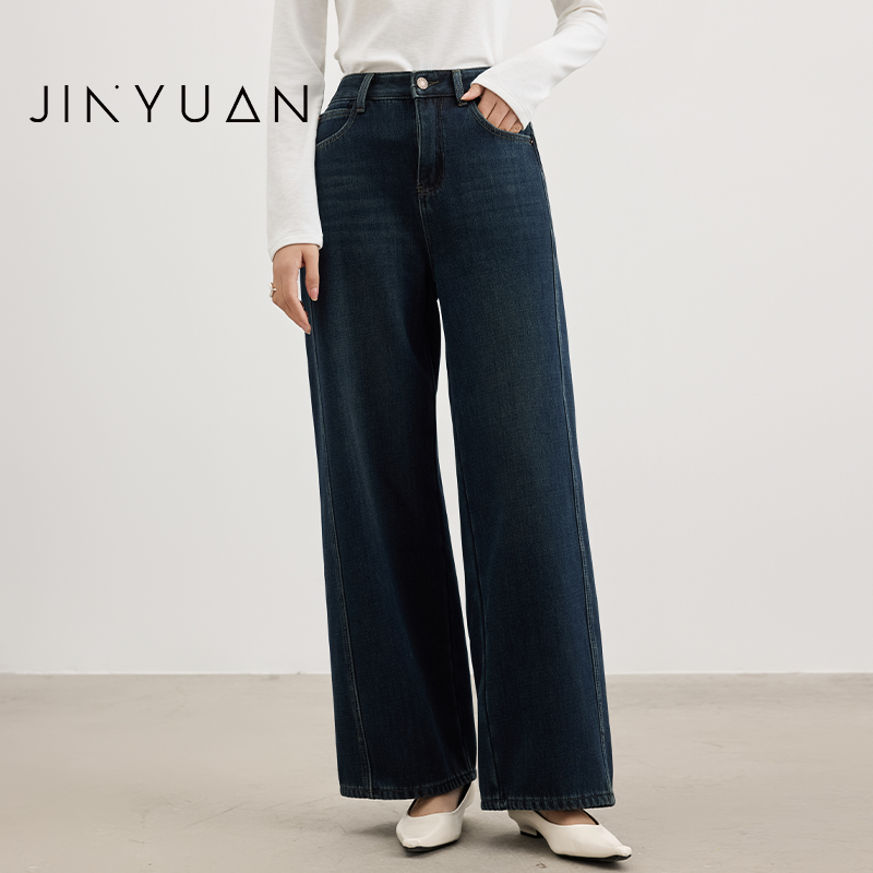 金苑直筒休闲牛仔裤2025年冬季新款百搭高腰复古潮搭弹性C255135