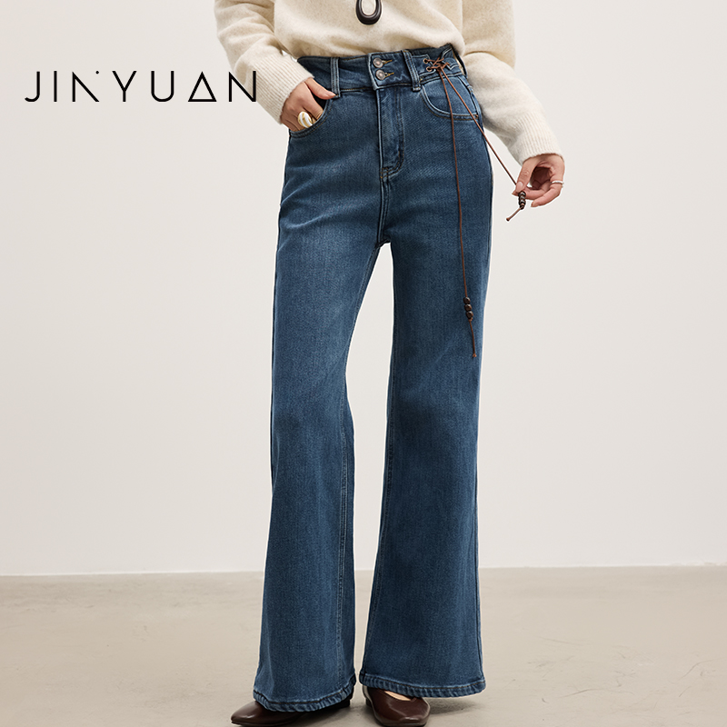 金苑韩系微喇牛仔裤女2025秋冬季新款高腰喇叭马蹄裤C255120