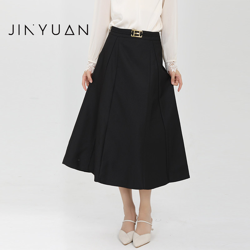 金苑通勤中长款黑色a字伞裙气质半身裙女秋季新款职业B243106