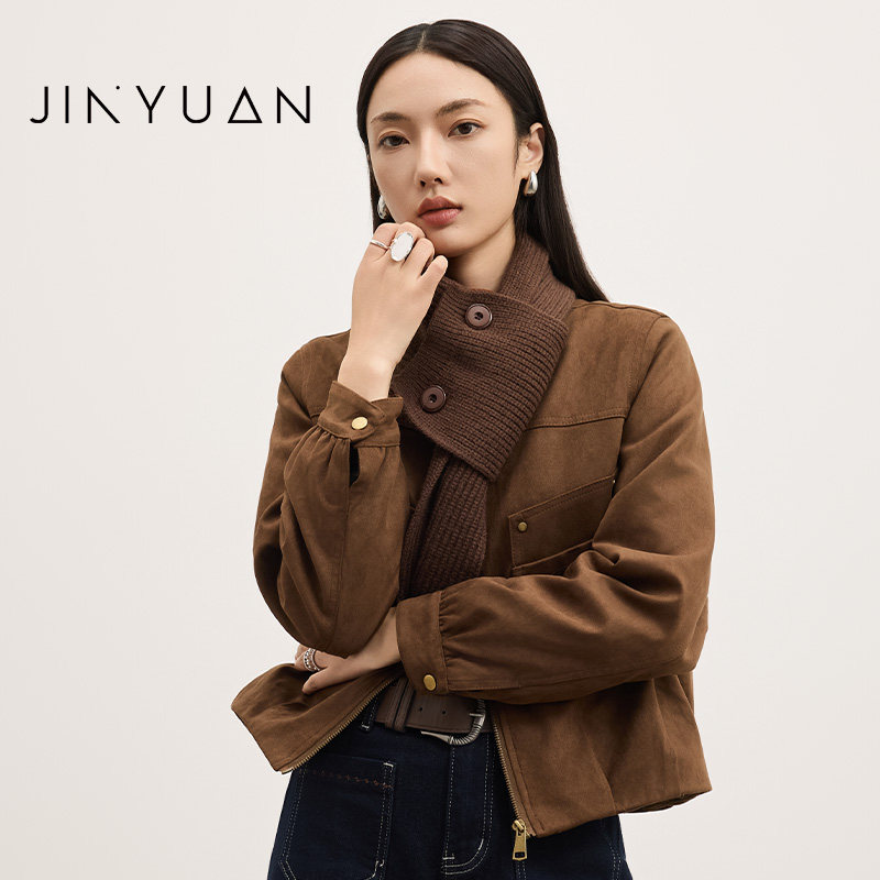 金苑时尚带围巾外套女2025冬新款宽松百搭韩版休闲夹克D255119,女装/女士精品,短外套,淘宝优惠券,粉丝福利购,淘宝优惠卷