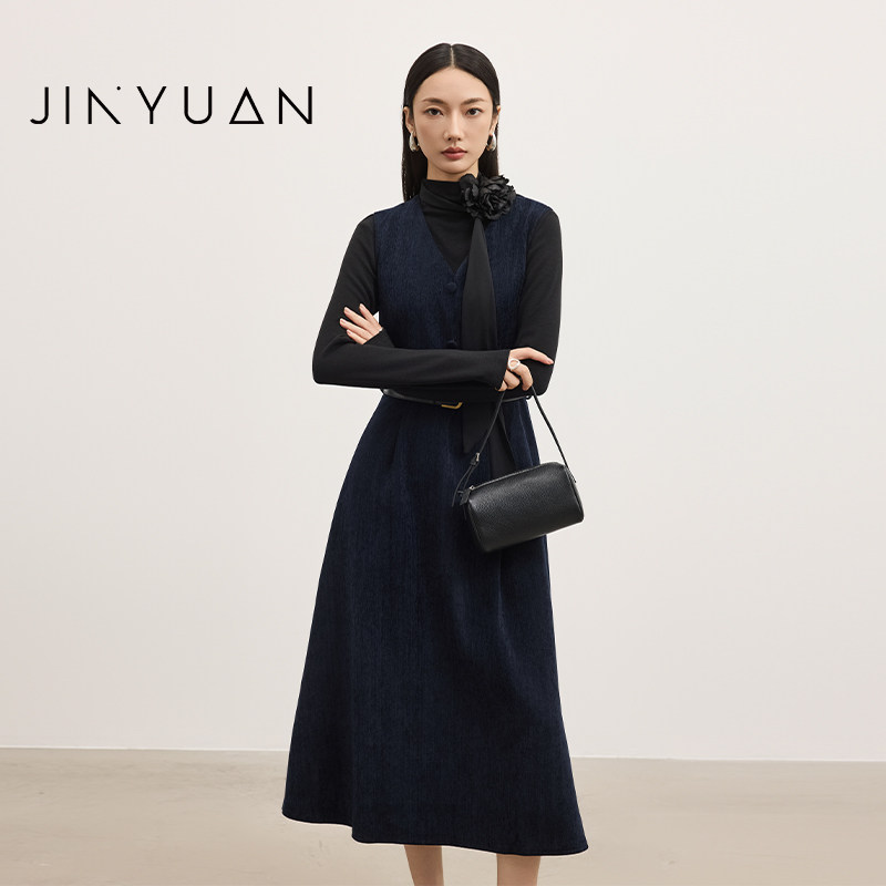 金苑毛呢连衣裙女2025冬新款马甲套装裙两件套背心裙G255102