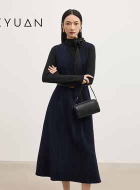 金苑毛呢连衣裙女2025冬新款马甲套装裙两件套背心裙G255102