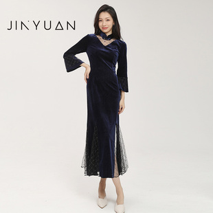 金苑改良旗袍晚礼服女秋季御姐新中式复古高级性感连衣裙G233125