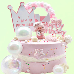 小猪蛋壳猪宝宝生日蛋糕装饰摆件抱奶瓶猪宝宝周岁白天甜品台插件