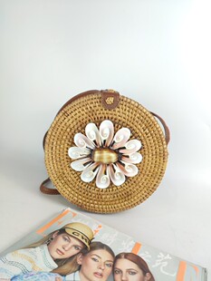 Amelie秒杀女神全手工制作大贝壳藤编单肩斜挎包